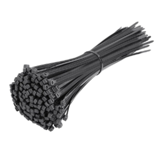 Black nylon cable tie BLACK — strong locking head for cables and hoses.
