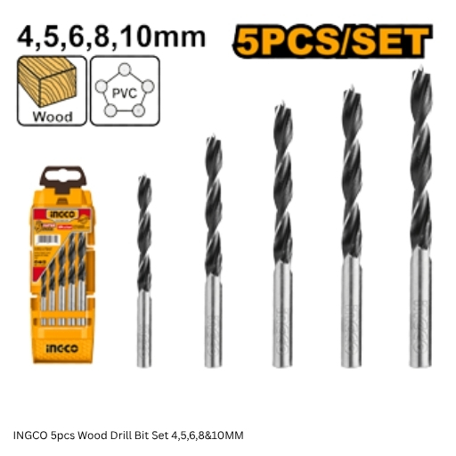 INGCO 5pcs Wood Drill Bit Set 4,5,6,8&10MM