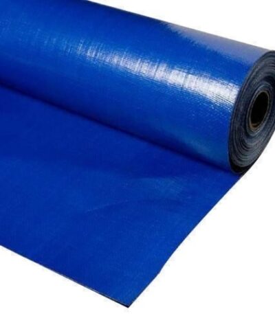 Blue and white canvas tarpaulin roll.