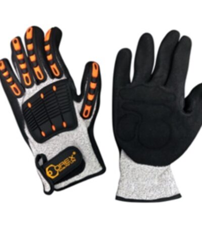 Anti‑impact gloves with sandy nitrile palm — high knuckle protection and strong wet/oily grip.